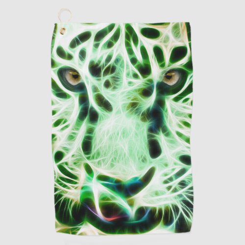 Fractal Tiger Closeup _ Green Golf Towel