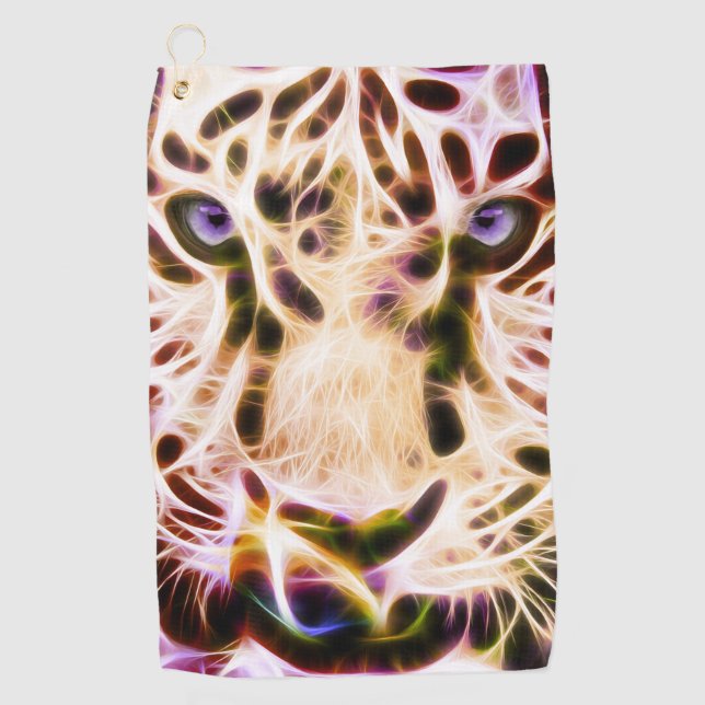 Fractal Tiger Closeup - Orange Golf Towel (Front)
