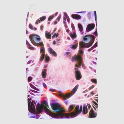 Fractal Tiger Closeup _ Pink Golf Towel