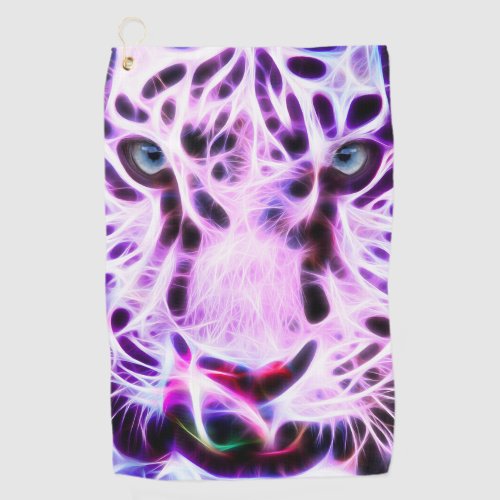 Fractal Tiger Closeup _ Purple Golf Towel