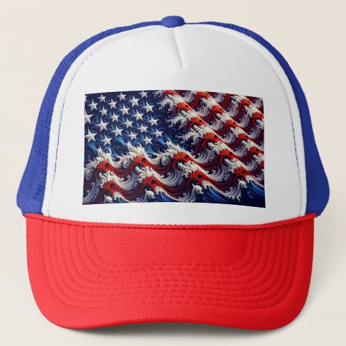 Fractal US Flag Design Trucker Hat