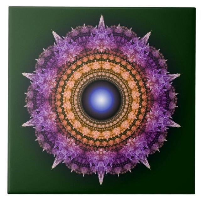 Fractal violet crystal pattern ceramic tile (Front)