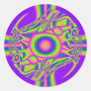 Fractal Warp Purple Green Psychedelic Classic Round Sticker
