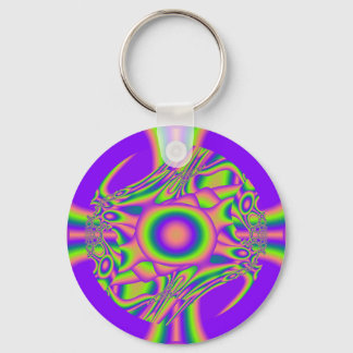 Fractal Warp Purple Green Psychedelic Keychain
