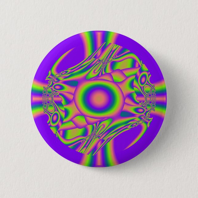 Fractal Warp Purple Green Psychedelic Pinback Button (Front)