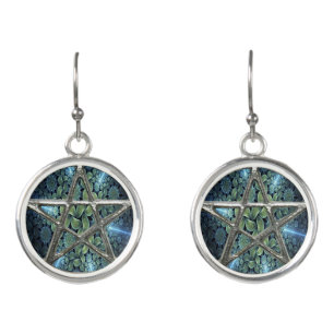 Fractal Water Pentagram Pentacle Wicca Earrings