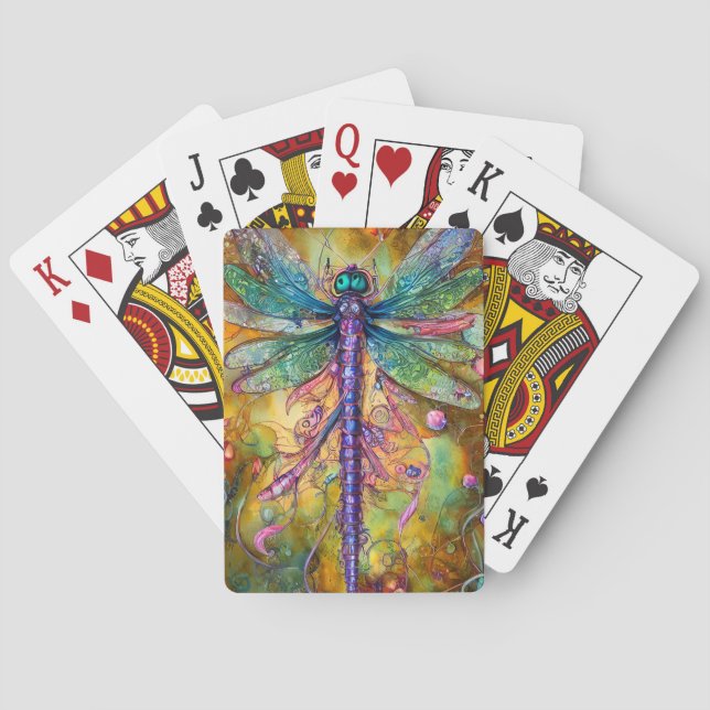 Fractal Watercolor Dragonfly Poker Cards (Back)