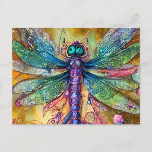 Fractal Watercolor Dragonfly Postcard