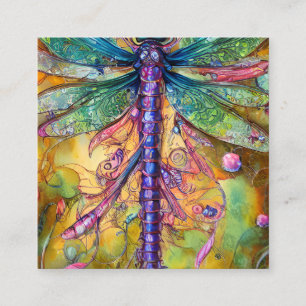 Fractal Watercolor Dragonfly Square Business Card