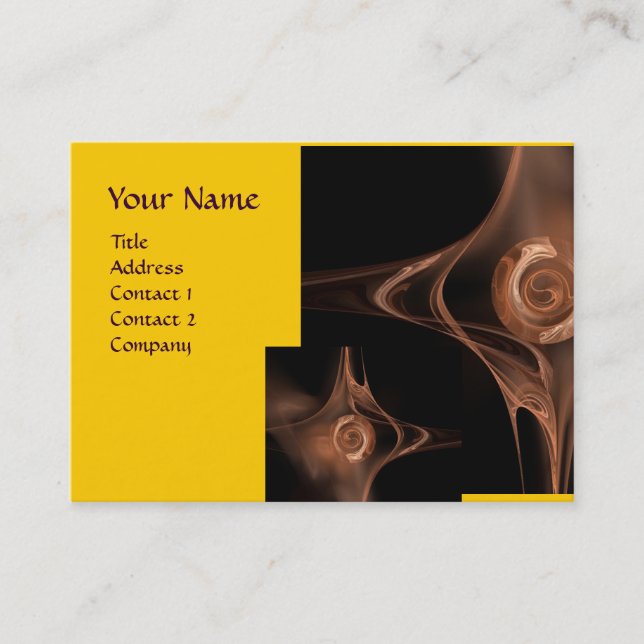 FRACTAL WAVES Yellow Brown Abstract Swirls Business Card (Front)