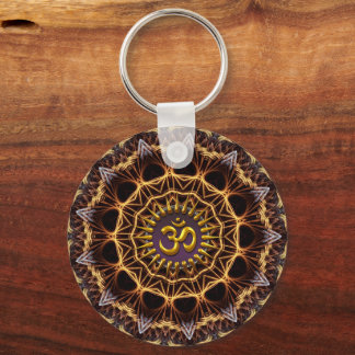 Fractal Weave Golden OM Symbol  Keychain