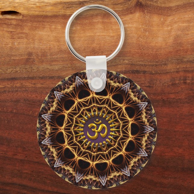 Fractal Weave Golden OM Symbol  Keychain (Front)