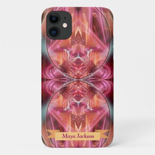 Fractal Whispers w Custom Name iPhone 11 Case