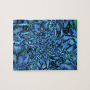Fractal with Blue Gray and Green Geometric Shapes Jigsaw Puzzle
