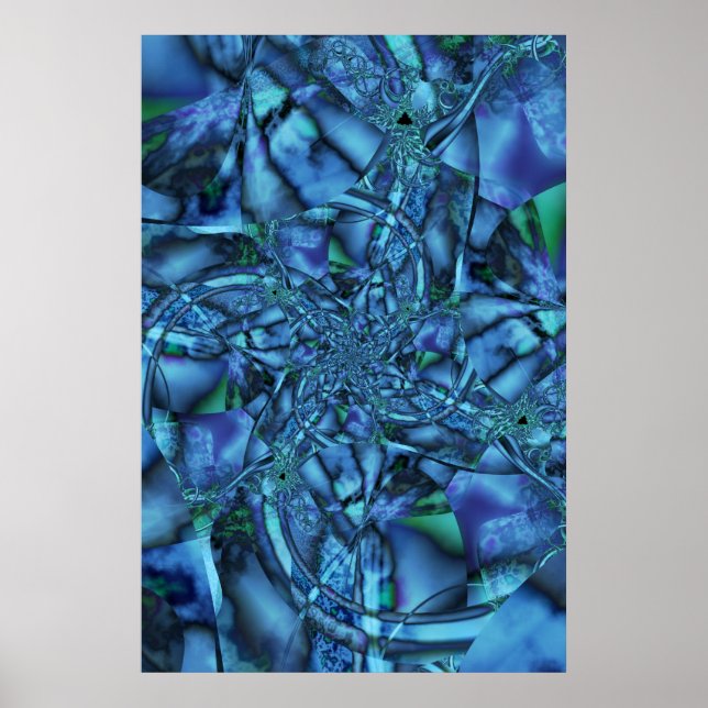 Fractal with Blue Gray and Green Geometric Shapes Poster (Front)
