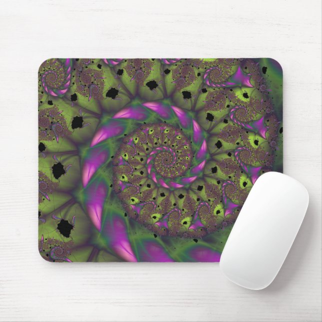 Fractal with Green Purple and Pink Petal Shapes Mouse Pad (With Mouse)