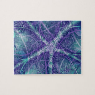 Fractal with Purple Blue and White Star Shapes Jigsaw Puzzle