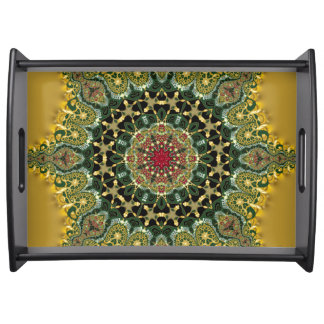 FractaLace Red Gold Green Mandala Energy Serving Tray