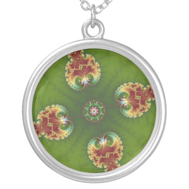 Fractalbug Picnic - Fractal Art Silver Plated Necklace (Front)