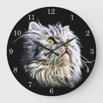Fractalius Persian Cat Face Large Clock by deemac2 at Zazzle