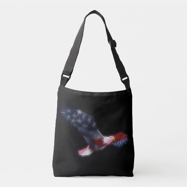 Fractalized American Flag Eagle Patriotic Crossbody Bag (Front)