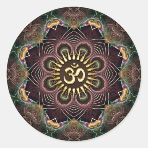 Fractals Flower of Life Golden OM Art Classic Round Sticker