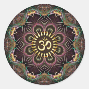 Fractals Flower of Life Golden OM Art Classic Round Sticker