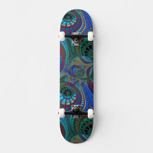Fractals Mandala Art Blue Red Green Skateboard