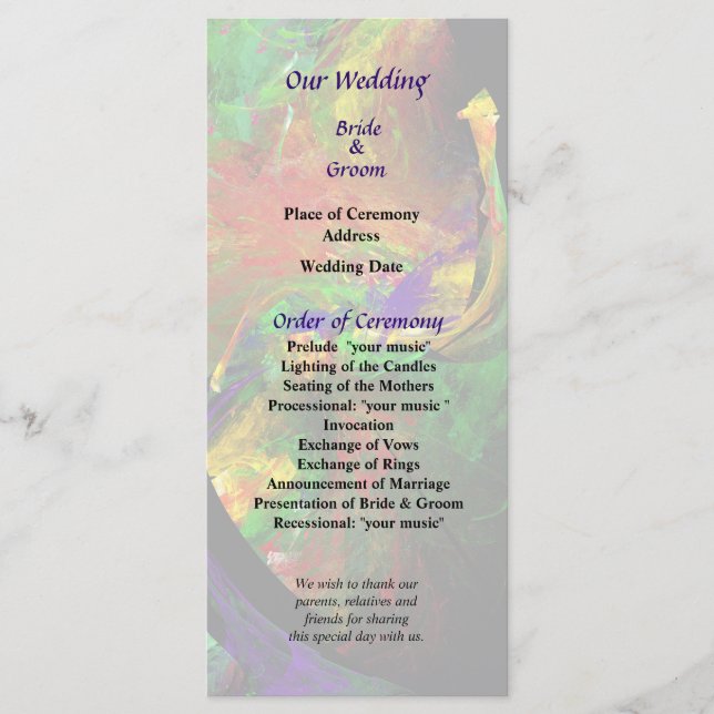 Fractrals - Peacock Wedding Program (Front)