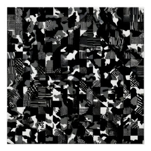 "Fractura" - Black White Camouflage Pattern Poster