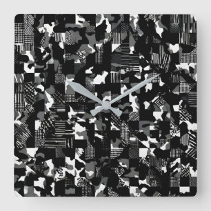 "Fractura" - Black White Camouflage Pattern Square Wall Clock