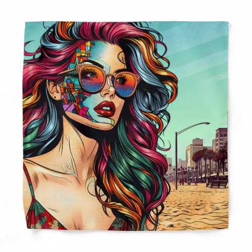 Fractured Art  Abstract Woman at Beach Bandana