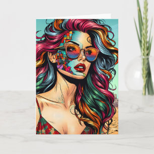 Fractured Art Abstract Woman at Beach Card