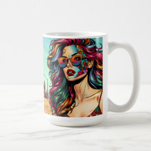 Fractured Art   Abstract Woman at Beach Coffee Mug