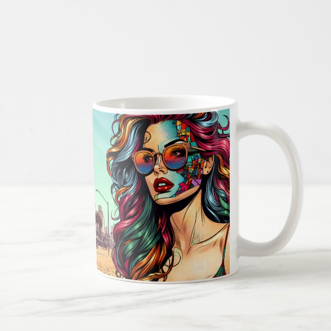 Fractured Art | Abstract Woman at Beach Coffee Mug (Right)