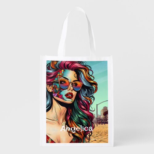Fractured Art  Abstract Woman at Beach Grocery Bag