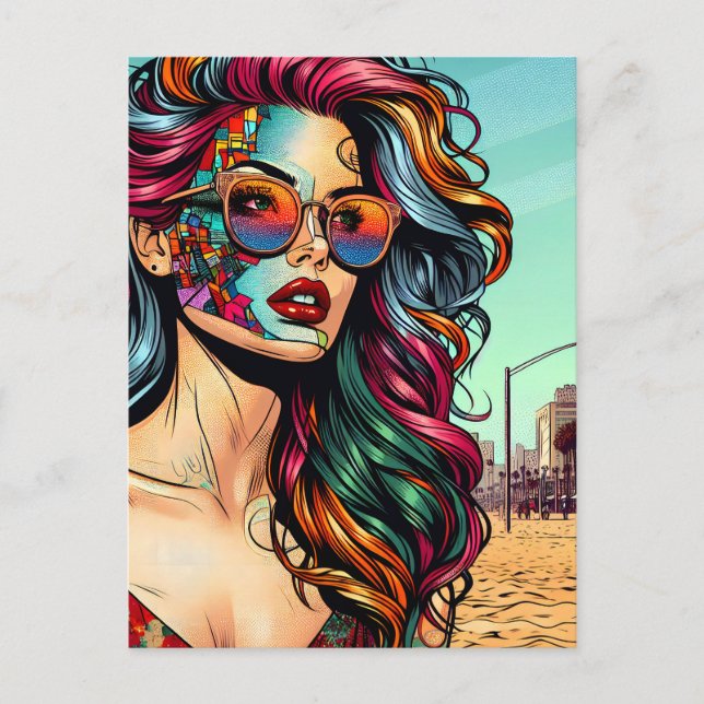 Fractured Art | Abstract Woman at Beach Postcard (Front)