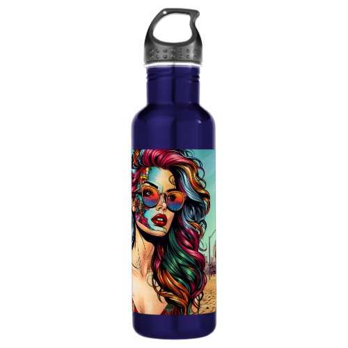 Fractured Art  Abstract Woman at Beach Stainless Steel Water Bottle