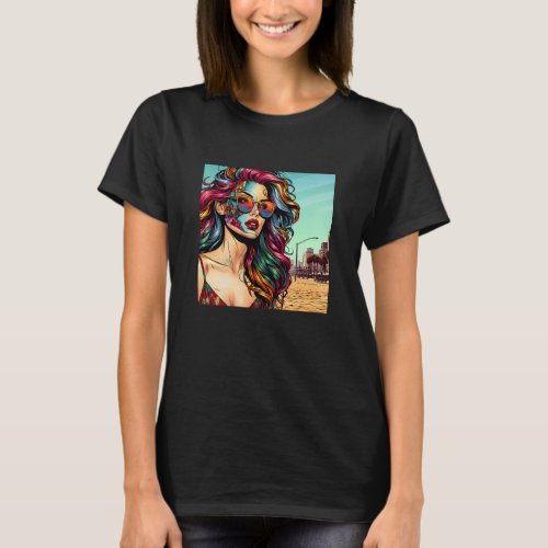 Fractured Art  Abstract Woman at Beach T_Shirt