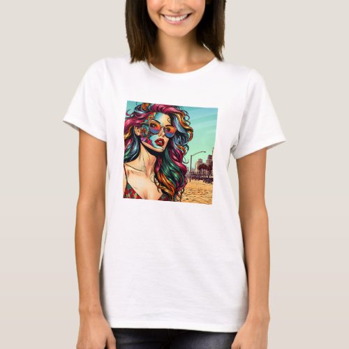 Fractured Art  Abstract Woman at Beach T_Shirt