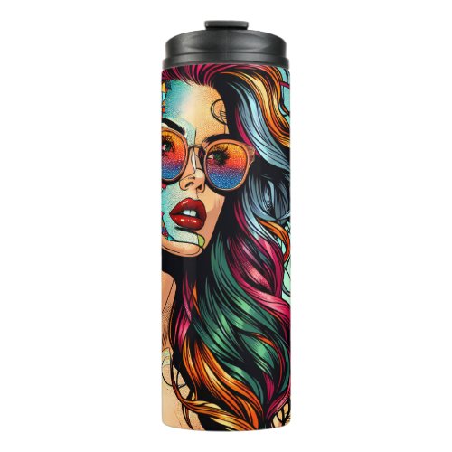 Fractured Art  Abstract Woman at Beach Thermal Tumbler