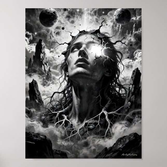 Fractured Cosmic Mind Surreal Portrait Poster (Front)