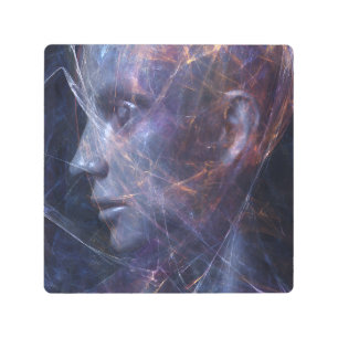 Fractured Face Neon Threads Cosmic Portrait Metal Print