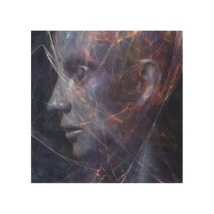 Fractured Face Neon Threads Cosmic Portrait Wood Wall Art