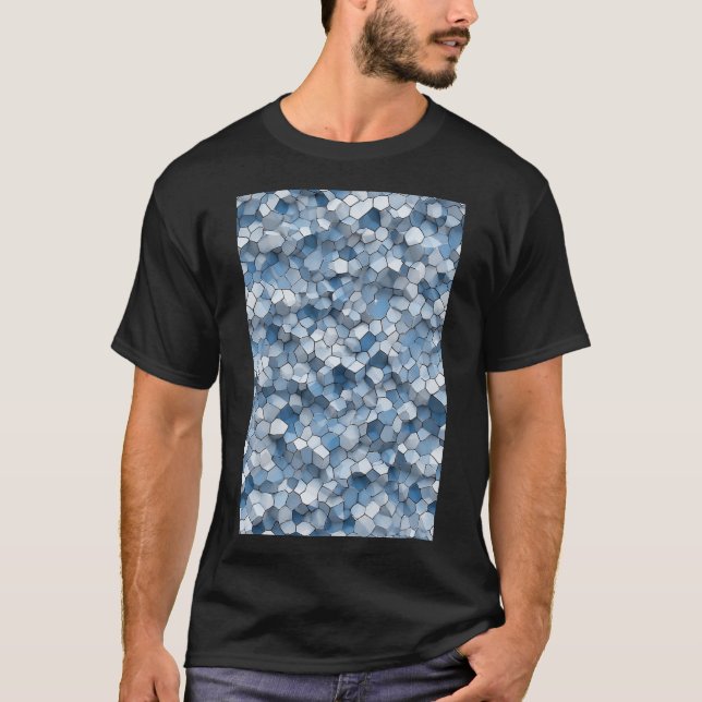 Fractured Honeycomb: Blue Cracked Tile Geometric T-Shirt (Front)
