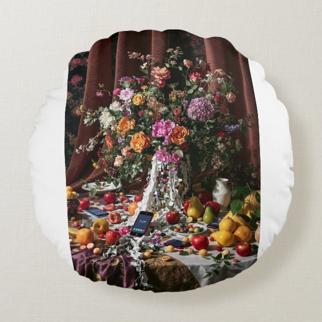 Fractured Signal Reverie Round Pillow (Front)