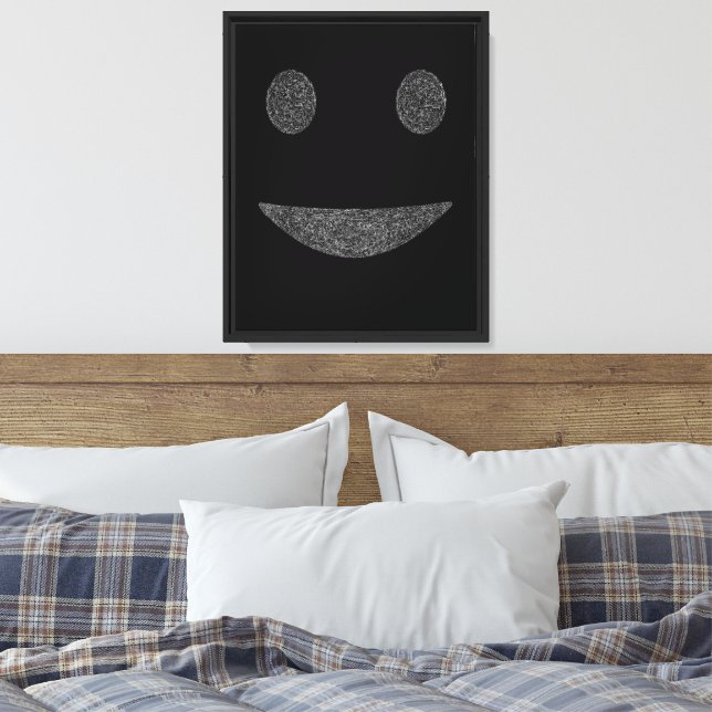 Fractured Smile – Minimal Dark Abstract Face Art Canvas Print (Insitu(Bedroom))