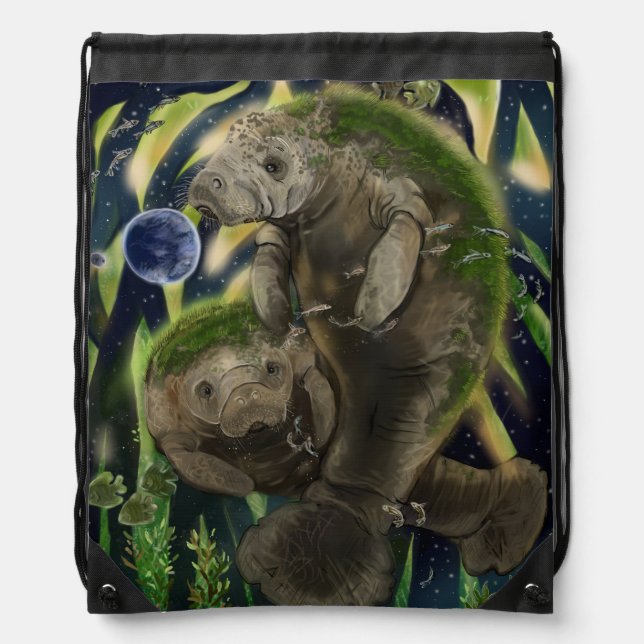 Fragile Balance Manatees  Drawstring Bag (Front)