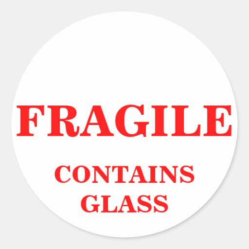 FRAGILE Contains Glass package shipping lab Classic Round Sticker | Zazzle