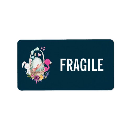 Fragile Cute Egg Pink Flamingo  Bunny Watercolor Label